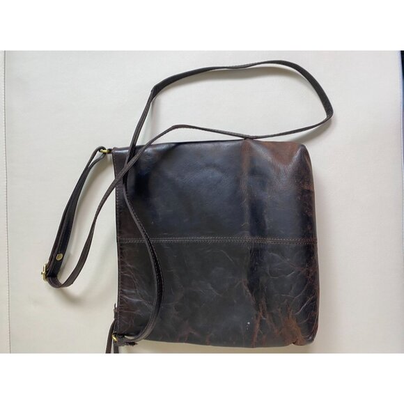 Estalon Brown Leather Crossbody Bag Zip Adjustable Strap OS 9"X 9" Boho Rustic - Picture 14 of 16